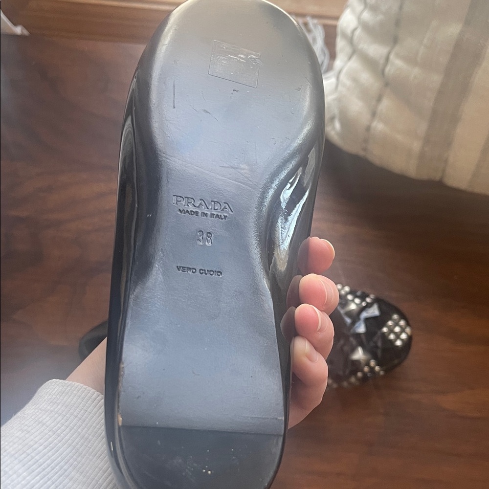 Prada Black Studded Women's Flats sz 38 (7.5) - Picture 2 of 3